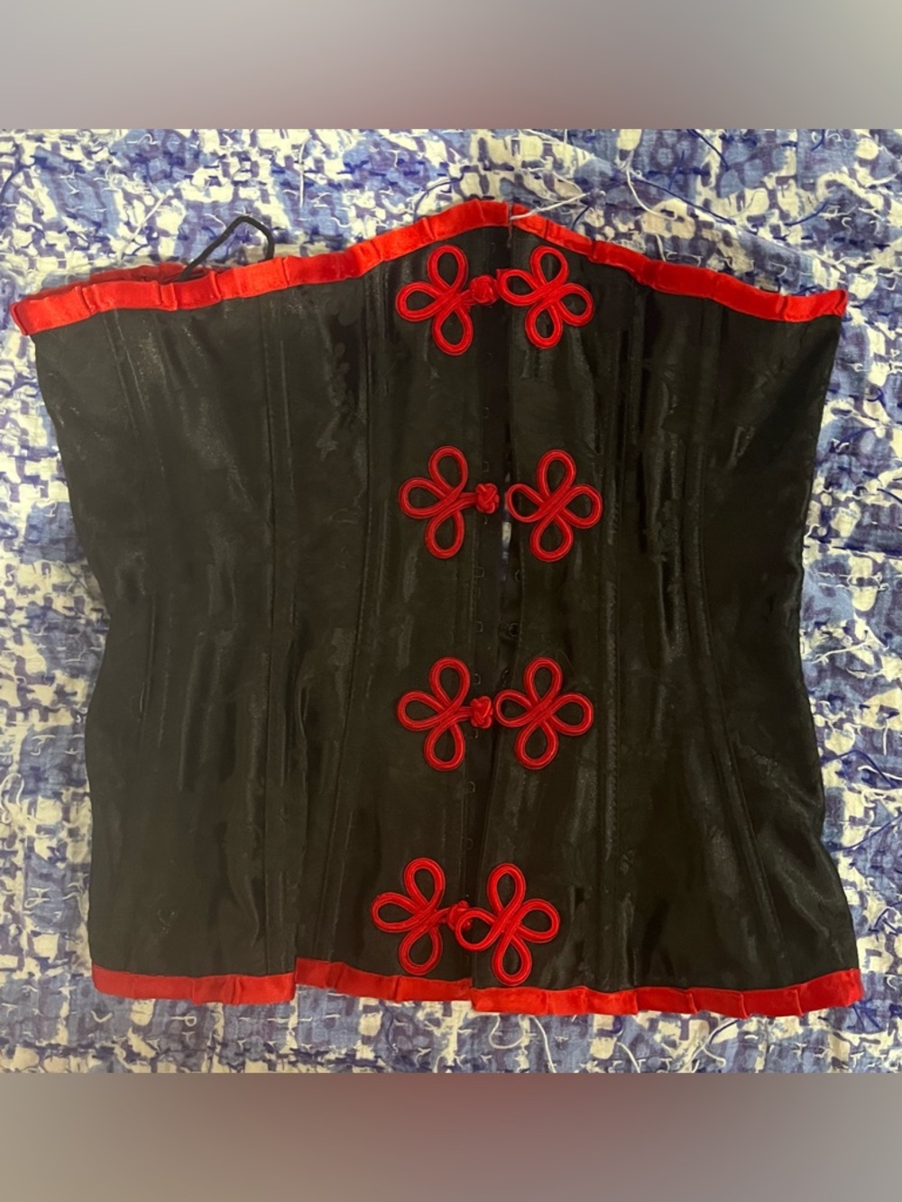 Black and Red Satin Corset Bustier Top - Women's Intimates